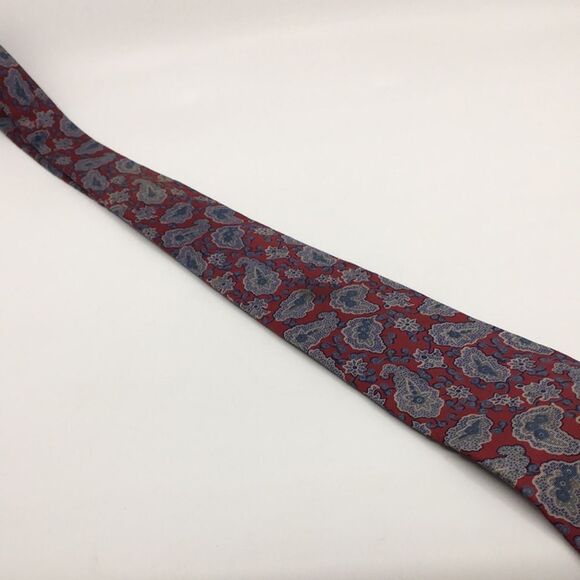 Vintage Yves Saint Laurent YSL Dark Red Blue and Gray Paisley Silk Tie - Picture 8 of 13